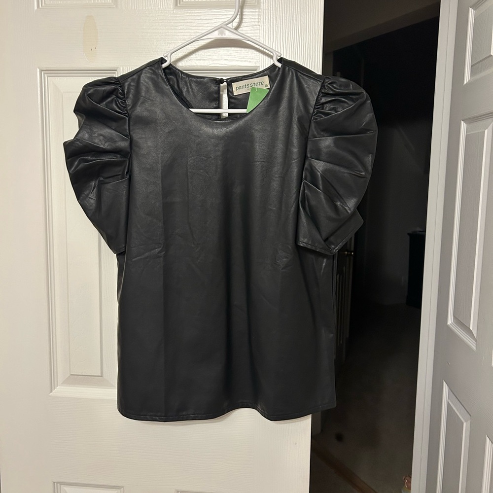 leather puff sleeve top
